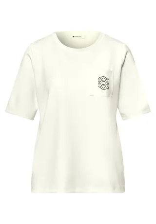 Street One - Silk-Look T-Shirt mit Deko-Detail off white - Gr. - 40