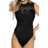 HO-Ersoka Kurzarmbody Damen Body blickdicht mit Spitze ärmellos, Bodysuit elegant 2 Farben