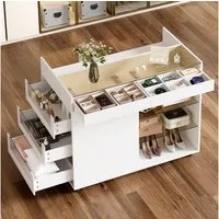 Merax Sideboard Schminktisch mit Glasplatte auf Rollen mit 5 Schubladen (1 St., Sideboard mit Stauraum), Multifunktional Kommode, Fächereinteilung, 110x60x79 cm