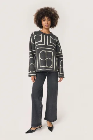 Strickpullover Gerade Passform black offwhite