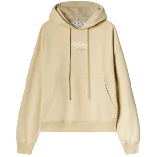 Off-White-Schriftzug-Logo gegenüber über dem beigefarbenen Skate-Fit-Kapuzenpullover
