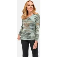GOLDNER Print-Shirt Kurzgröße: Leichtes Druckshirt mit Allover-Design Cityshirt mit Rundhals mit Aussparung und Langarm