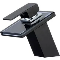 HAC24 Waschtischarmatur Glas Wasserfall Waschbecken Armatur Wasserhahn Messing, Schwarz