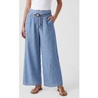 PEKIVESSA Leinenhose Wide-Leg Schlupfhose mit weitem Bein und Gürtel
