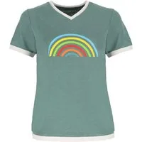 Wattlöper T-Shirt 11367 Damen Kurzarm-Shirt V-Ausschnitt mit Regenbogen-Print Sommershirt & Freizeitshirt mit farblich abgesetzten Details
