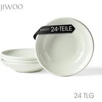 JIWOO Suppenteller 4er Ø22cm, Speiseteller Pastateller Salatteller Dessertteller Plate, (24 St), Keramik Tellerset Weiß mikrowellen- und spülmaschinenfest Ø21,2 cm