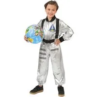 Funny Fashion Kostüm Astronaut Tobias für Kinder - Silber Anzug, Glänzend