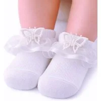 La Bortini Socken Baby Socken mit Rüschen in Creme Weiß Rosa Frilly Söckchen für Baby Mädchen, festliche Strümpfe 10 bis 33