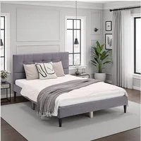 Homestyle4u Polsterbett 140x200 160x200 180x200 Lattenrost Doppelbett gestepptes Kopfteil (Set, Grau mit Lattenrost), hohes Kopfteil, Holzfüße, Stauraum unter dem Bett