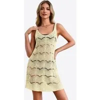 Imily Bela Strandkleid Damen Häkelstrick Beach Bikini Cover-Up Strandüberwurf Casual (Packung, 1-tlg., 1per-Pack) Lochmuster gehäkelt in Unifarbe