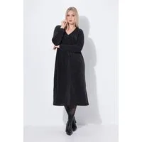 Ulla Popken Jerseykleid Midi-Glitzerkleid A-Linie V-Ausschnitt Langarm