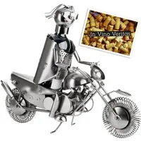 BRUBAKER Weinflaschenhalter Motorradfahrer mit Sonnenbrille Flaschenhalter, (inklusive Grußkarte), Weinhalter Metall Skulptur, Wein Geschenk