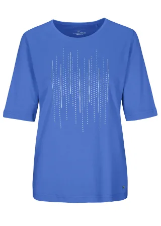 CLARINA - Rdh.-Shirt, Steinchen 604 himmelblau - Gr. - 42