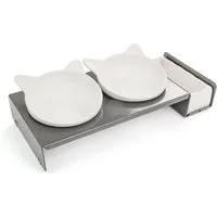Canadian Cat Company Futterstation - Industrial Foodbar - Futterstation aus Metall mit Keramikschalen, Keramik, Mit zusätzlicher Schale für Leckerleien oder Katzengrass