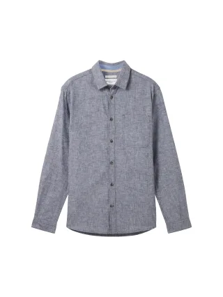 Tom Tailor - Regular Fit Hemd mit Leinen navy chambray - Gr. - M