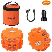 WOWDSGN LED-Warndreieck 3 Stück LED Warnleuchten mit Magnet, Haken & 9 Blinkmodi (3-St), IPX5, CE-geprüft, 100 Std. Akku, für Boote LKW Camping Wandern