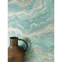 Newroom Vliestapete Dione Turquoise Tapete Marmortapete Marmor,Metallic,Struktur, Türkis Tapete Modern Marmor - Marmortapete Marmoroptik Blau Rosegold 3D Optik Glamour Metallic Struktur für Schlafzimmer Wohnzimmer Küche, Marmoroptik