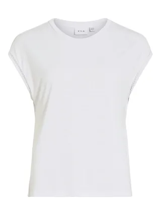 VILA - VIMODALA C/S O-NECK DETAIL TOP - NOOS Optical Snow - Gr. - XS