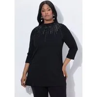Ulla Popken Sweatshirt Sweatshirt Ziersteine A-Linie Stehkragen Langarm