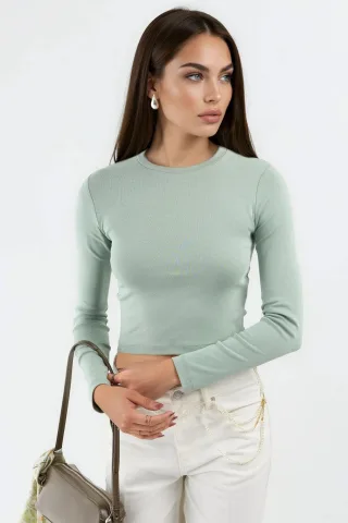 Slim Fit Langärmliges Cropped Top mit Rundhalsausschnitt