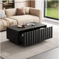STILVORA Wohnzimmer-Set Couchtisch in Schwarz Wohnzimmertisch mit Schubladen, in Wellenoptik, (Couchtisch mit Wellenfront, 2 Schubladen, modernem Design, MDF+PB Konstruktion, großzügige Ablage, vielseitig nutzbar), für Wohnzimmer, Loungebereich, Deko