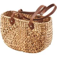 Kobolo Shopper Korbtasche aus Wasserhyazinthe - Lederhenkel - natur braun