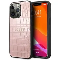 Guess Handyhülle Case iPhone 13 Pro Krokodiloptik Kunstleder rosa pink 6,1 Zoll, Kantenschutz