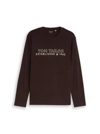 Tom Tailor - Langarmshirt mit Logo-Print braun - Gr. - L