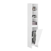 SoBuy Hochschrank BZR158, Badezimmerschrank schmal, Badezimmer Schrank Badkommode Badschrank mit Wäschesack Wäscheschrank Badregal