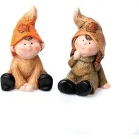 Dragimex Dekofigur Sitzende Herbstkinder aus Terrakotta – 2er Set für herbstliche Deko (2er-Set)