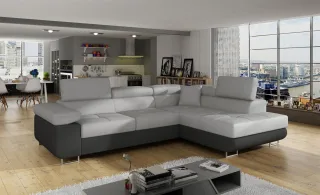 Ecksofa Schlafsofa SARRA in Stoff Monolith Dunkelgrau-Grau Ottomane Rechts
