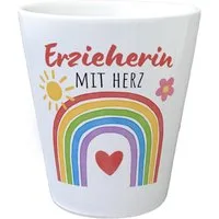 speecheese Blumentopf Regenbogen Blumentopf mit Spruch Erzieherin mit Herz