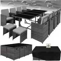 tectake Sitzgruppe Polyrattan Lounge Palma - wetterfest und stabil, (Lounge Set Palma, 12-tlg., in grau/hellgrau), Platzsparend durch Würfelsystem