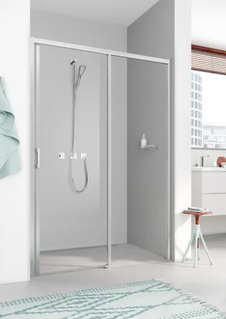 Kermi Gleittür Liga D2R 1230x1850, silber hochglanz ESG klar LID2R12318VAK