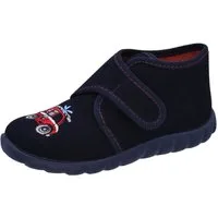 Fischer-Markenschuh Flexi Hausschuh mit Feuerwehrauto, aus Baumwollstoff mit Frotteefutter