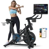 MERACH Heimtrainer Fahhrad für Zuhause, leises Fitnessbike mit Tablet-Halter (Fahrradtrainer mit HD-Screen, Bluetooth, Kinomap&Zwift kompatibel, 1-tlg., Stationäres Fahrrad mit verstellbare Sitz, Wasserflasche-Halter), Magnetischer Widerstand, 8 Wide