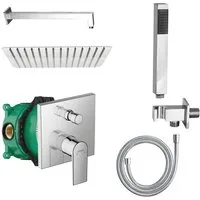 Belvit Duscharmatur Duschset mit Hansgrohe Unterputz-Wannenmischer, Chrom & Matt-Schwarz (Spar-Set, Verschiedene Setgrößen) für Dusche & Wanne, einfache Montage, Anti-Kalk-Funktion Handbrause