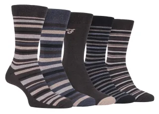 Farah - 5er-Pack dünne, atmungsaktive, klassische, gestreifte, gemusterte, weiche Baumwoll-Kleider-Socken für Herren - FCS271BRNGRY (gestreift)