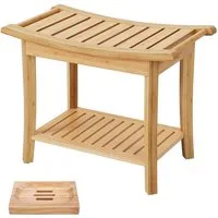 HOMECHO Dusch- und Badhocker, belastbar bis 150,00 kg, Sitzhocker Sitzbank Bambus