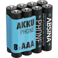 ABSINA Akku AAA für Telefon 800 mAh - 8x NiMH Telefonakkus Akkus Batterien Akku 800 mAh (1.2 V)