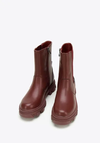 Wittchen Damen-Chelsea-Boots aus Leder mit Plateau, Kirschrot, Naturleder