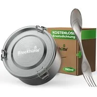 Blockhütte Lunchbox Blockhütte Premium Edelstahl Brotdose - Rund, Auslaufsicher, Auslaufsicher, Stapelbar, Ofenfest, Gefrierschrank