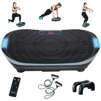 Skandika Vibrationsplatte V2, Fitnessgerät für Zuhause, Multi-Gym Sportgerät mit LCD-Bildschirm, Trainingsbänder, Oszillierende Vibration, Curved Design, leiser Motor