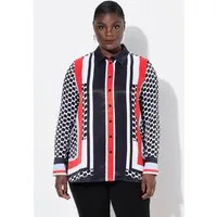 Ulla Popken Hemdbluse Bluse Mustermix Hemdkragen Langarm