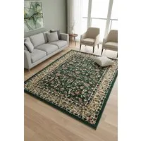 Vimoda Orientteppich Klassischer Teppich Kurzflor in Grün, Beige, Rot & Grau, Rechteckig, Höhe: 6 mm, Kunstvollem Klassik Muster Blumen GRÜN, Braun & Schwarz