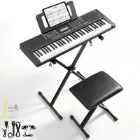 LALAHO Klavier 61 Tasten E Keyboard Set mit Ständer, Digital Keyboard, LCD-Display mit MIDI USB, Kinder Keyboard Set, Digitalpiano Anfänger