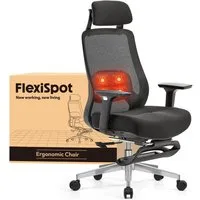 FLEXISPOT Bürostuhl MasterEase Massage Bürostuhl mit Fußstütze (ergonomischer High-Back-Schreibtischstuhl mit 2D-Lendenstütze mit Heiz und Massagefunktion), 4-fach verstellbarer Rückenlehne, Schwarz