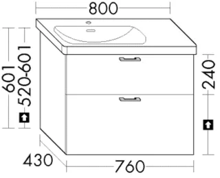Burgbad Waschtischunterschrank System 30 Preisgruppe 4 Sana 601x760x430 Schwarz Hochglanz WZFC076LF6565