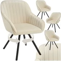 tectake Esszimmerstuhl Drehbarer Armlehnstuhl gepolstert, in Samtoptik, 58 x 58 x 82 cm (Bürostuhl Snug in creme, 4 St), 360° drehbar, Stahlbeine, höhenverstellbar, Belastbarkeit 120 kg