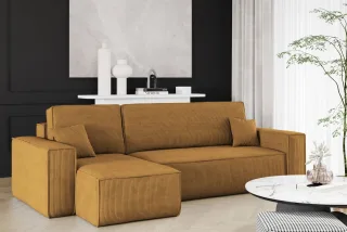 Ecksofa Schlafsofa Sofa MARIS Stoff Poso Senf Ottomane Links